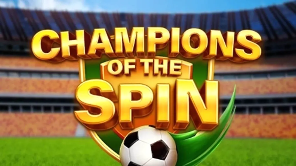 Tela do jogo de caça-níqueis Champion of The Spin com tema de futebol e estádio.