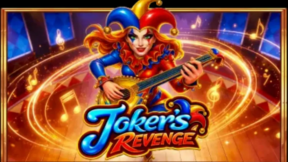 Visual vibrante e temático do slot Joker's Revenge com elementos de arlequim e design medieval.